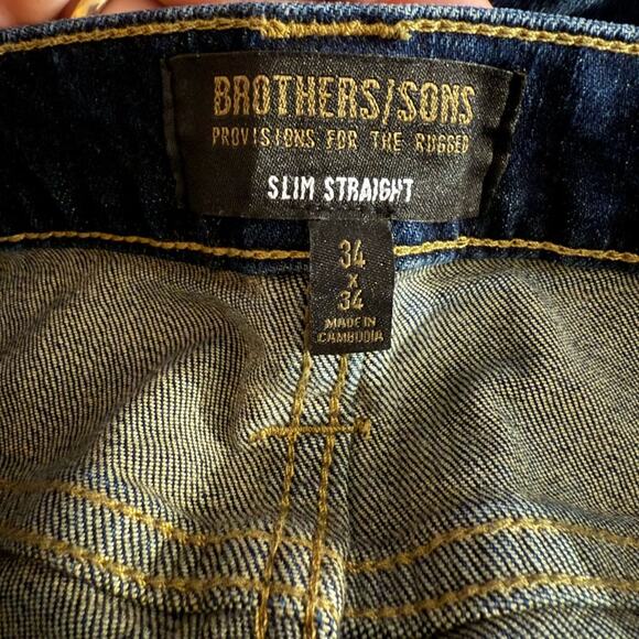 BROTHERS AND SONS MEN'S Size 34 x 34 Slim Straight Jeans Dark Wash - Picture 3 of 6